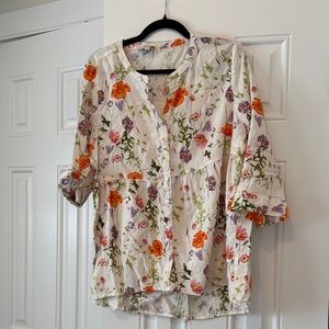 Cynthia Rowley White Blouse with Orange and Purple Floral